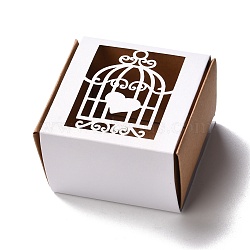Paper Candy Boxes, Wedding Party Gift Box, Square with Hollow Birdcage, White, 6.2x6.5x3.9cm(CON-B005-04)