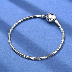 Brass Snake Chains Link Bracelets for Women, Heart, Platinum, 19x0.27cm(BJEW-G736-02P)