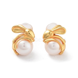 Natural Pearl Stud Earrings for Women, Rabbit Sterling Silver Ear Stud, Real 18K Gold Plated, 12.5~13x10mm(EJEW-E303-15G)