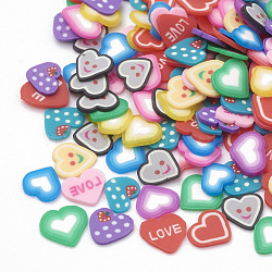 Handmade Polymer Clay Cabochons, Nail Art Decorations, Heart, Mixed Color, 4~5.5x4~5.5x0.3~1mm(CLAY-T011-06)