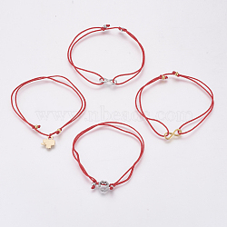Adjustable Nylon Cord Multi-strand Bracelets, with 304 Stainless Steel Findings, Mixed Shapes, Red, 5-1/8 inches(13cm)~10-5/8 inches(27cm)(BJEW-F354-27GP-01B)