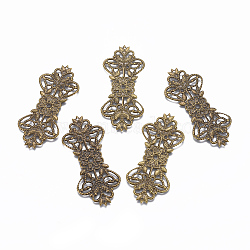 Iron Filigree Joiners Links, Etched Metal Embellishments, Flower, Antique Bronze, 73.5x31.5x0.8mm, Hole: 2.5mm(IFIN-TAC001-27AB-NF)