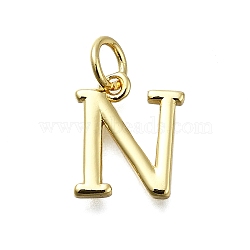 Brass Pendants, With Jump Ring, Long-Lasting Plated, Lead Free & Cadmium Free, Rack Plating, Real 18K Gold Plated, Letter N, 11.5x10x2mm, Hole: 3mm(KK-K400-51G-N)