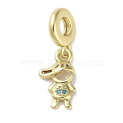 Rack Plating Brass Pave Cubic Zirconia European Dangle Charms, Boy Large Hole Pendants, Real 18K Gold Plated, Lead Free & Cadmium Free, Long-Lasting Plated, Orchid, 26.5mm, Hole: 4.5mm, Boy: 16.5x10x3.5mm(X-KK-R163-08A-G)