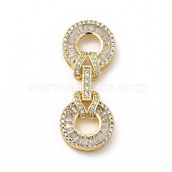 Rack Plating Brass Pave Clear Cubic Zirconia Fold Over Clasps, Cadmium Free & Lead Free, Flat Round, Real 18K Gold Plated, 38.5x15x4.5mm, Inner Diameter: 6.5mm(X-KK-G458-05G)