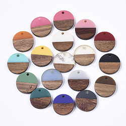 Resin & Walnut Wood Pendants, Waxed, with Foil, Flat Round, Mixed Color, 18x3.5mm, Hole: 1.5mm(RESI-S358-02C)