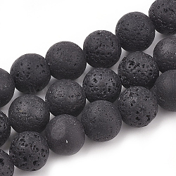 Natural Lava Rock Beads Strands, Round, Black, 12mm, Hole: 1mm, about 32pcs/strand, 14.96 inch(38cm)(G-S277-12mm-01)