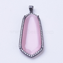 Brass Cat Eye Pendant, with Micro Pave Cubic Zirconia, Faceted, Long-Lasting Plated, teardrop, Pearl Pink, Gunmetal, 41x18x5mm, Hole: 3.5x4mm(ZIRC-G112-J05-B)