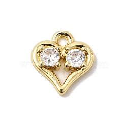 Brass Micro Pave Cubic Zirconia Pendants, Heart Charms, Rack Plating, Long-Lasting Plated, Cadmium Free & Lead Free, Real 18K Gold Plated, Clear, 10.5x10x2.5mm, Hole: 1.5mm(KK-L258-11G-03)