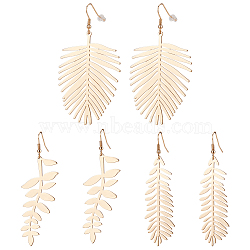 3 Pairs 3 Style Alloy Leaf Long Dangle Earrings for Women, Light Gold, 78~79mm, Pin: 0.8mm, 1 Pair/style(EJEW-AN0001-73)