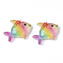 Resin Cabochons, with Glitter Powder, Fish, Colorful, 19.5x23x6mm(X-CRES-R430-09)