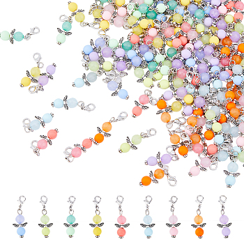 108Pcs 9 Colors Acrylic Pendant Decorations, with Alloy Findings, Angel, Mixed Color, 40mm, 12pcs/color