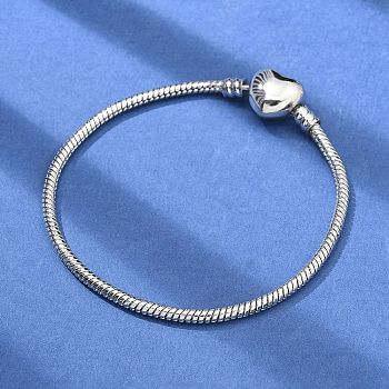 Brass Snake Chains Link Bracelets for Women, Heart, Platinum, 19x0.27cm