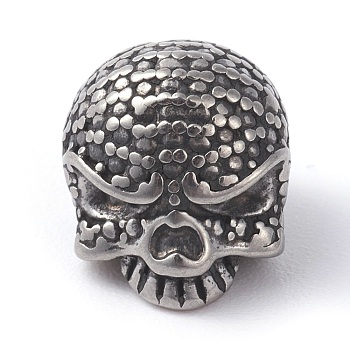 316 Surgical Stainless Steel Beads, Skull, Antique Silver, 9x12x9mm, Hole: 2mm