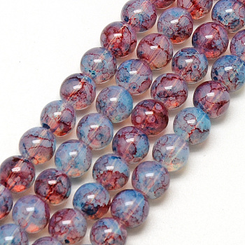 Baking Painted Glass Beads Strands, Imitation Opalite, Round, Lavender, 6mm, Hole: 1.3~1.6mm, about 133pcs/strand, 31.4 inch