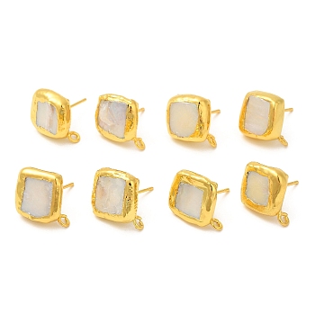 Natural Pearl Stud Earring Findings, with Long-Lasting Plated Brass Findings & Vertical Loops, Rhombus, Seashell Color, 19x15.5mm, Hole: 1.8mm, Pin: 1mm