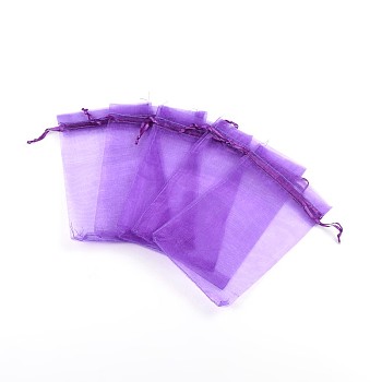 Organza Bags, with Ribbons, Blue Violet, 15x10cm