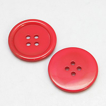 Resin Buttons, Dyed, Flat Round, Red, 25x3mm, Hole: 2mm, 98pcs/bag