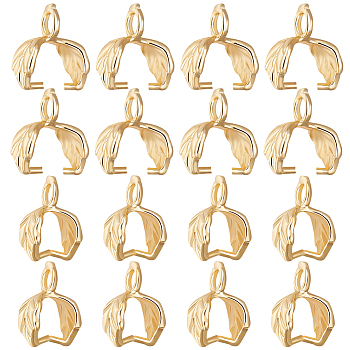 Beebeecraft 50Pcs Brass Ice Pick Pinch Bails, Leaf, Real 18K Gold Plated, 9.5x7x4mm, Hole: 1.5mm, Pin: 1mm