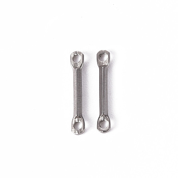 201 Stainless Steel Links Connectors, Laser Cut, Bar, Stainless Steel Color, 12.5x2x1mm, Hole: 1mm