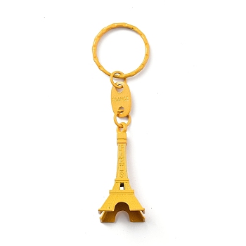 Alloy Keychain, with Eiffel Tower Pendants, Yellow, 49x21mm
