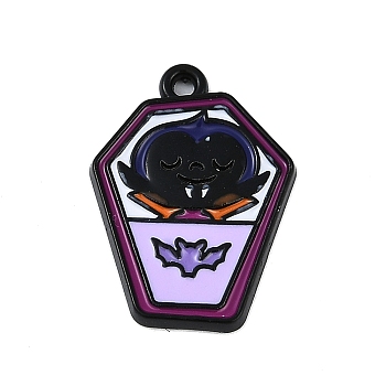 Halloween Theme Spray Painted Alloy Enamel Pendants, Lead Free & Cadmium Free Charms, Bat, 20.5x15x2mm, Hole: 1.4mm