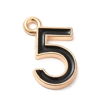Alloy Enamel Charms, Light Gold, Number 5 Charm, Black, 13x9x1mm, Hole: 1.2mm
