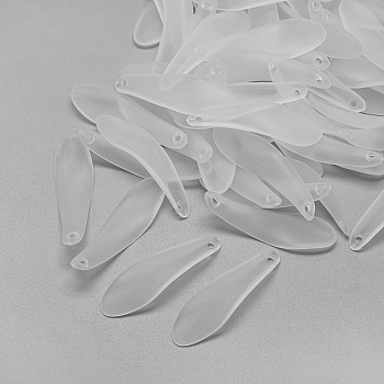 Transparent Acrylic Pendants, Frosted, Leaf, Clear, 35x10x2mm, Hole: 1.5mm