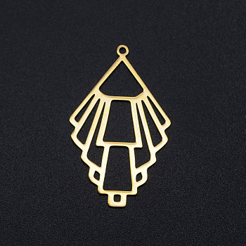 201 Stainless Steel Filigree Charms, Rhombus, Golden, 39x23.5x1mm, Hole: 1.6mm
