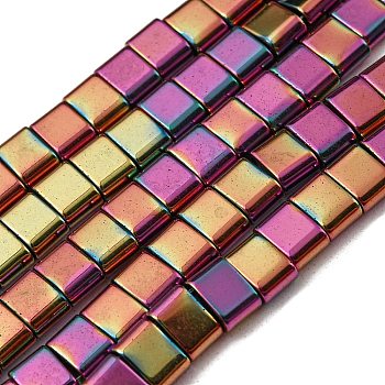 Electroplated Non-magnetic Synthetic Hematite Beads Strands, Rectangle, 2-Hole, Medium Violet Red, 6x4x3mm, Hole: 1.2mm, about 95pcs/strand, 15.35 inch(39cm)
