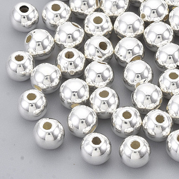 CCB Plastic Beads, Round, Silver Color Plated, 5.5~6x5mm, Hole: 1.8mm, about 4280pcs/500g