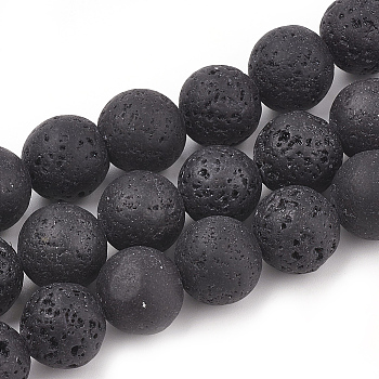 Natural Lava Rock Beads Strands, Round, Black, 12mm, Hole: 1mm, about 32pcs/strand, 14.96 inch(38cm)
