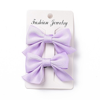 Solid Color Bowknot Cloth Alligator Hair Clip, Hair Accessories for Girls, Lilac, 42~45x70~74x13~14mm, 2pcs/card