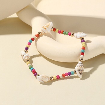 Bohemian Shell Beaded Stretch Bracelets, Summer Beach Vacation Starfish Bracelets for Women