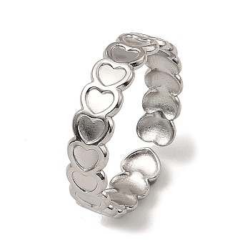 304 Stainless Steel Open Cuff Rings, Heart, Stainless Steel Color, US Size 7 1/4(17.5mm)