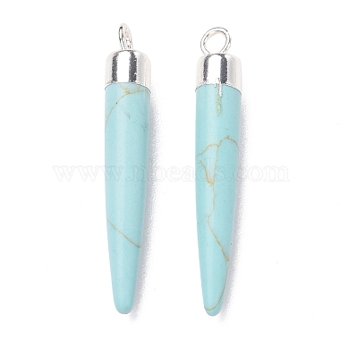 Natural Gemstone Brass Pointed Pendants(G-B025-02P)-3