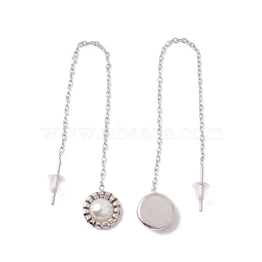 Flat Round with Plastic Pearl Dangle Stud Earrings(EJEW-A067-14P)-2