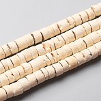 Coconut Beads Strands, Flat Round, Antique White, 5x2.5~5mm, Hole: 1mm, about 160pcs/strand, 23.82''(60.5cm)(COCB-C001-01B)