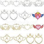 16Pcs 4 Style Alloy Open Back Bezel Big Pendants, For DIY UV Resin, Epoxy Resin, Pressed Flower Jewelry, Long-Lasting Plated, Heart with Wing, Golden & Silver, 21.5~38x32~49x2~4mm, hole: 1.8~2.6mm, 4pcs/style, 2 colors(FIND-OC0001-65)