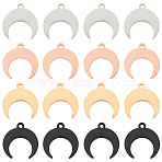 16Pcs 4 Colors Stainless Steel Pendants, Laser Cut, Crescent/Double Horn, Mixed Color, 15.5x15x1.5mm, Hole: 1.6mm, 4pcs/color(STAS-UN0024-35)