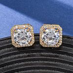 Brass Micro Pave Cubic Zirconia Stud Earrings for Women, Square Octagon, Real 18K Gold Plated, 13x13mm(EJEW-F418-02G)