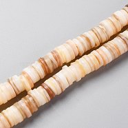 Natural Freshwater Shell Beads Strands, Flat Round/Disc, Heishi Beads, Yellow, 8~8.5x1.5~2.5mm, Hole: 1mm, about 190pcs/strand, 15.35 inch(39cm)(SHEL-C001-05)