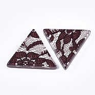 Resin Cabochons, with Lace Inside, Triangle, Brown, 36.5x41x7.5mm(RESI-S377-20D)