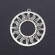 201 Stainless Steel Solar Eclipse Pendants, Laser Cut, Ring with Sun, Stainless Steel Color, 33x30.5x1mm, Hole: 1.6mm(STAS-S105-LA230)