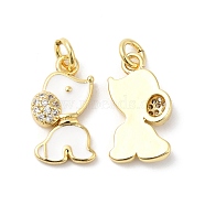 Real 16K Gold Plated Brass Micro Pave Clear Cubic Zirconia Pendants, with Enamel and Jump Ring, Dog Charms, White, 17x9.5x3mm, Hole: 3.5mm(ZIRC-L103-059G-02)