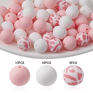 Round Food Grade Eco-Friendly Silicone Focal Beads, Chewing Beads For Teethers, DIY Nursing Necklaces Making, Pink, 15mm, Hole: 1.5mm, 25pcs/set(SIL-YW0001-14C)