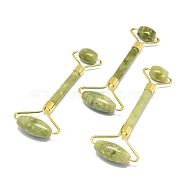 Natural Chinese Jade Massage Tools, Facial Rollers, with Brass Findings, for Face, Eyes, Neck, Body Muscle Relaxing, Golden, 137x39~59mm(G-H268-A01-G)