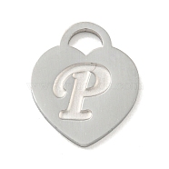 304 Stainless Steel Pendants, Laser Cut, Heart with Letter Charm, Stainless Steel Color, Letter P, 15x12x1mm, Hole: 3x3.5mm(FIND-M017-01P-P)