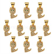10Pcs Brass Micro Pave Clear Cubic Zirconia Pendants, Long-Lasting Plated, Cat, Real 18K Gold Plated, 18x8.5x2mm(KK-SZ0005-51)