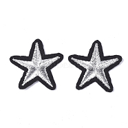 Computerized Embroidery Cloth Iron On Patches, Costume Accessories, Appliques, Star, Silver, 35x39x1.5mm(FIND-T030-030C)